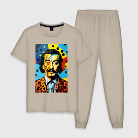Мужская пижама хлопок с принтом Salvador Dali   pop art   self portrait   neural network в Новосибирске, 100% хлопок | брюки и футболка прямого кроя, без карманов, на брюках мягкая резинка на поясе и по низу штанин
 | 