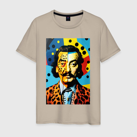 Мужская футболка хлопок с принтом Salvador Dali   pop art   self portrait   neural network в Екатеринбурге, 100% хлопок | прямой крой, круглый вырез горловины, длина до линии бедер, слегка спущенное плечо. | Тематика изображения на принте: 