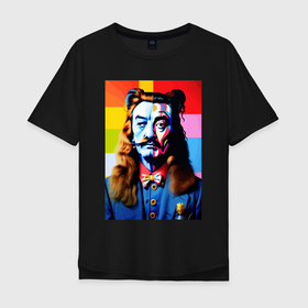 Мужская футболка хлопок Oversize с принтом Salvador Dali and neural network   collaboration   self portrait , 100% хлопок | свободный крой, круглый ворот, “спинка” длиннее передней части | 