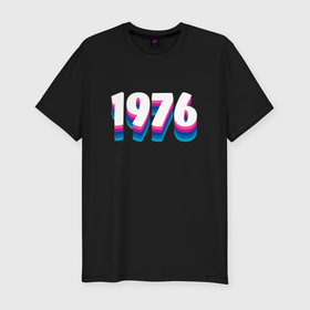 Мужская футболка хлопок Slim с принтом Made in 1976 vintage art в Санкт-Петербурге, 92% хлопок, 8% лайкра | приталенный силуэт, круглый вырез ворота, длина до линии бедра, короткий рукав | Тематика изображения на принте: 