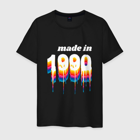 Мужская футболка хлопок с принтом Made in 1990 liquid art в Белгороде, 100% хлопок | прямой крой, круглый вырез горловины, длина до линии бедер, слегка спущенное плечо. | 