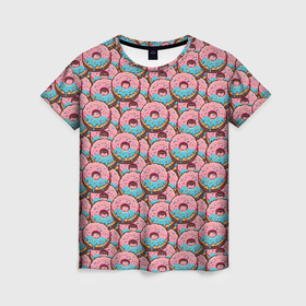 Женская футболка 3D с принтом Пиксель пончики в Кировске, 100% полиэфир ( синтетическое хлопкоподобное полотно) | прямой крой, круглый вырез горловины, длина до линии бедер | Тематика изображения на принте: 