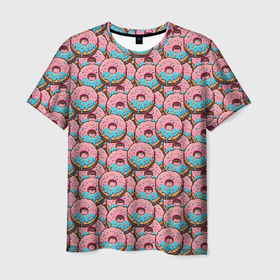 Мужская футболка 3D с принтом Пиксель пончики в Кировске, 100% полиэфир | прямой крой, круглый вырез горловины, длина до линии бедер | Тематика изображения на принте: 