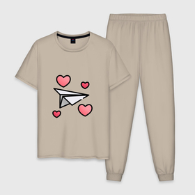 Мужская пижама хлопок с принтом Бумажный самолетик   сердца в Кировске, 100% хлопок | брюки и футболка прямого кроя, без карманов, на брюках мягкая резинка на поясе и по низу штанин
 | 