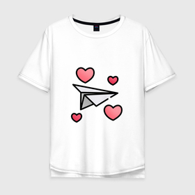Мужская футболка хлопок Oversize с принтом Бумажный самолетик   сердца в Новосибирске, 100% хлопок | свободный крой, круглый ворот, “спинка” длиннее передней части | 