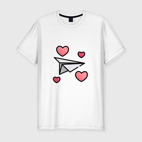 Мужская футболка хлопок Slim с принтом Бумажный самолетик   сердца в Новосибирске, 92% хлопок, 8% лайкра | приталенный силуэт, круглый вырез ворота, длина до линии бедра, короткий рукав | 