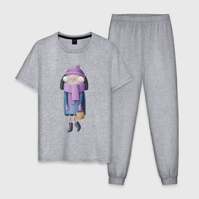 Мужская пижама хлопок с принтом Девочка брюнетка в Тюмени, 100% хлопок | брюки и футболка прямого кроя, без карманов, на брюках мягкая резинка на поясе и по низу штанин
 | 