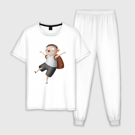 Мужская пижама хлопок с принтом Веселый школьник в Петрозаводске, 100% хлопок | брюки и футболка прямого кроя, без карманов, на брюках мягкая резинка на поясе и по низу штанин
 | 