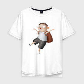 Мужская футболка хлопок Oversize с принтом Веселый школьник в Петрозаводске, 100% хлопок | свободный крой, круглый ворот, “спинка” длиннее передней части | Тематика изображения на принте: 