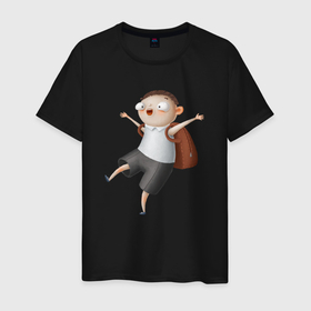Мужская футболка хлопок с принтом Веселый школьник в Петрозаводске, 100% хлопок | прямой крой, круглый вырез горловины, длина до линии бедер, слегка спущенное плечо. | 