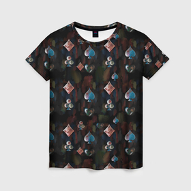 Женская футболка 3D с принтом паттерн масти карт в Кировске, 100% полиэфир ( синтетическое хлопкоподобное полотно) | прямой крой, круглый вырез горловины, длина до линии бедер | 