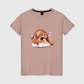 Женская футболка хлопок с принтом Милая, романтичная крольчиха в Белгороде, 100% хлопок | прямой крой, круглый вырез горловины, длина до линии бедер, слегка спущенное плечо | 