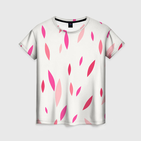 Женская футболка 3D с принтом Нежный светлый фон и листья в оттенках розового в Рязани, 100% полиэфир ( синтетическое хлопкоподобное полотно) | прямой крой, круглый вырез горловины, длина до линии бедер | 