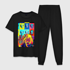 Мужская пижама хлопок с принтом Andy Warhol  and neural network   collaboration , 100% хлопок | брюки и футболка прямого кроя, без карманов, на брюках мягкая резинка на поясе и по низу штанин
 | 