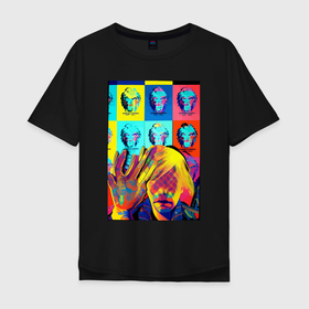 Мужская футболка хлопок Oversize с принтом Andy Warhol  and neural network   collaboration в Белгороде, 100% хлопок | свободный крой, круглый ворот, “спинка” длиннее передней части | 