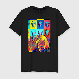 Мужская футболка хлопок Slim с принтом Andy Warhol  and neural network   collaboration , 92% хлопок, 8% лайкра | приталенный силуэт, круглый вырез ворота, длина до линии бедра, короткий рукав | 