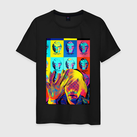 Мужская футболка хлопок с принтом Andy Warhol  and neural network   collaboration в Белгороде, 100% хлопок | прямой крой, круглый вырез горловины, длина до линии бедер, слегка спущенное плечо. | 