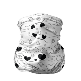 Бандана-труба 3D с принтом Узор из черно белых сердец на белом фоне в Петрозаводске, 100% полиэстер, ткань с особыми свойствами — Activecool | плотность 150‒180 г/м2; хорошо тянется, но сохраняет форму | 