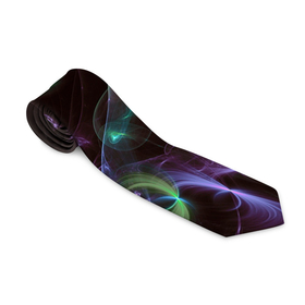 Галстук 3D с принтом Магические фиолетовые волны и цветные космические линии в Тюмени, 100% полиэстер | Длина 148 см; Плотность 150-180 г/м2 | 