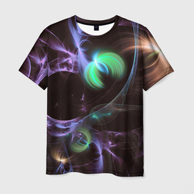 Мужская футболка 3D с принтом Магические фиолетовые волны и цветные космические линии в Белгороде, 100% полиэфир | прямой крой, круглый вырез горловины, длина до линии бедер | 