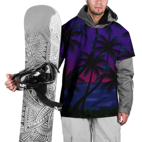 Накидка на куртку 3D с принтом Море, пальмы, сумерки , 100% полиэстер |  | Тематика изображения на принте: 