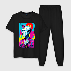 Мужская пижама хлопок с принтом Энди Уорхол   автопортрет   нейросеть в Тюмени, 100% хлопок | брюки и футболка прямого кроя, без карманов, на брюках мягкая резинка на поясе и по низу штанин
 | 