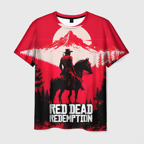 Мужская футболка 3D с принтом Red Dead Redemption, mountain в Екатеринбурге, 100% полиэфир | прямой крой, круглый вырез горловины, длина до линии бедер | 