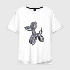Мужская футболка хлопок Oversize с принтом собачка из шарика с помехами в Белгороде, 100% хлопок | свободный крой, круглый ворот, “спинка” длиннее передней части | Тематика изображения на принте: 
