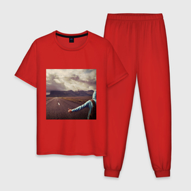 Мужская пижама хлопок с принтом Путешествуя автостопом в Курске, 100% хлопок | брюки и футболка прямого кроя, без карманов, на брюках мягкая резинка на поясе и по низу штанин
 | 
