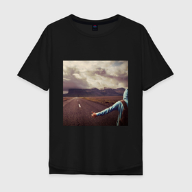 Мужская футболка хлопок Oversize с принтом Путешествуя автостопом в Тюмени, 100% хлопок | свободный крой, круглый ворот, “спинка” длиннее передней части | 