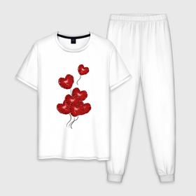 Мужская пижама хлопок с принтом улетающие воздушные шарики в виде сердечка в Белгороде, 100% хлопок | брюки и футболка прямого кроя, без карманов, на брюках мягкая резинка на поясе и по низу штанин
 | 