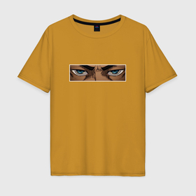 Мужская футболка хлопок Oversize с принтом Глаза эрена   атака титанов в Тюмени, 100% хлопок | свободный крой, круглый ворот, “спинка” длиннее передней части | 