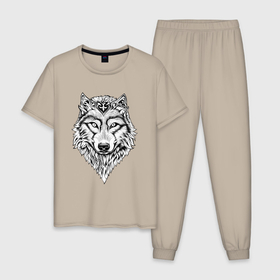 Мужская пижама хлопок с принтом Альфа волк в Тюмени, 100% хлопок | брюки и футболка прямого кроя, без карманов, на брюках мягкая резинка на поясе и по низу штанин
 | 