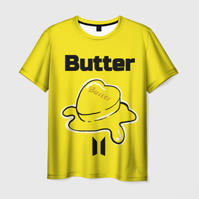 Мужская футболка 3D с принтом BTS butter в Санкт-Петербурге, 100% полиэфир | прямой крой, круглый вырез горловины, длина до линии бедер | 