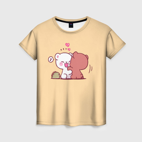 Женская футболка 3D с принтом Плюшевые медвежьи объятия в Курске, 100% полиэфир ( синтетическое хлопкоподобное полотно) | прямой крой, круглый вырез горловины, длина до линии бедер | 