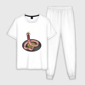 Мужская пижама хлопок с принтом Old school worm в Тюмени, 100% хлопок | брюки и футболка прямого кроя, без карманов, на брюках мягкая резинка на поясе и по низу штанин
 | 