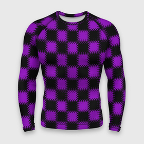 Мужской рашгард 3D с принтом Фиолетовый черный узор Шахматка в Кировске,  |  | Тематика изображения на принте: 