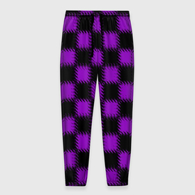 Мужские брюки 3D с принтом Фиолетовый черный узор Шахматка в Екатеринбурге, 100% полиэстер | манжеты по низу, эластичный пояс регулируется шнурком, по бокам два кармана без застежек, внутренняя часть кармана из мелкой сетки | Тематика изображения на принте: 