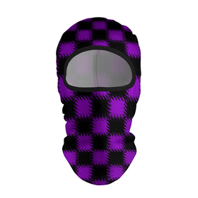 Балаклава 3D с принтом Фиолетовый черный узор Шахматка в Курске, 100% полиэстер, ткань с особыми свойствами — Activecool | плотность 150–180 г/м2; хорошо тянется, но при этом сохраняет форму. Закрывает шею, вокруг отверстия для глаз кайма. Единый размер | Тематика изображения на принте: 