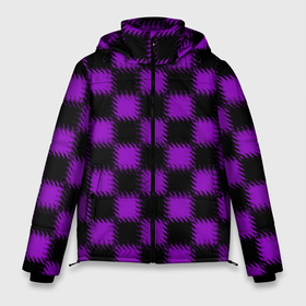 Мужская зимняя куртка 3D с принтом Фиолетовый черный узор Шахматка в Санкт-Петербурге, верх — 100% полиэстер; подкладка — 100% полиэстер; утеплитель — 100% полиэстер | длина ниже бедра, свободный силуэт Оверсайз. Есть воротник-стойка, отстегивающийся капюшон и ветрозащитная планка. 

Боковые карманы с листочкой на кнопках и внутренний карман на молнии. | 