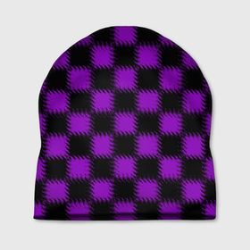 Шапка 3D с принтом Фиолетовый черный узор Шахматка в Курске, 100% полиэстер | универсальный размер, печать по всей поверхности изделия | Тематика изображения на принте: 