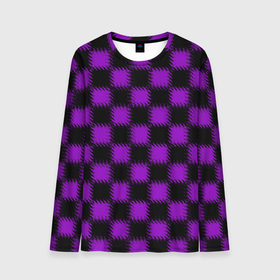 Мужской лонгслив 3D с принтом Фиолетовый черный узор Шахматка в Курске, 100% полиэстер | длинные рукава, круглый вырез горловины, полуприлегающий силуэт | Тематика изображения на принте: 