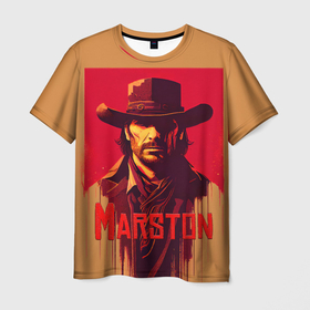 Мужская футболка 3D с принтом John Marston poster в Тюмени, 100% полиэфир | прямой крой, круглый вырез горловины, длина до линии бедер | 