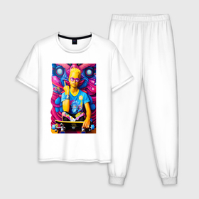 Мужская пижама хлопок с принтом Барт Симпсон и скейтборд   нейросеть   граффити в Курске, 100% хлопок | брюки и футболка прямого кроя, без карманов, на брюках мягкая резинка на поясе и по низу штанин
 | 