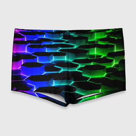 Мужские купальные плавки 3D с принтом Неоновый разлом световых плит в Кировске, Полиэстер 85%, Спандекс 15% |  | Тематика изображения на принте: 