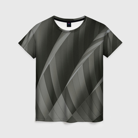 Женская футболка 3D с принтом Абстрактные серые острые металлические листы в Кировске, 100% полиэфир ( синтетическое хлопкоподобное полотно) | прямой крой, круглый вырез горловины, длина до линии бедер | Тематика изображения на принте: 