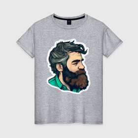Женская футболка хлопок с принтом Мужчина с бородой в Санкт-Петербурге, 100% хлопок | прямой крой, круглый вырез горловины, длина до линии бедер, слегка спущенное плечо | 