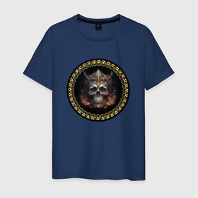 Мужская футболка хлопок с принтом Череп короля созданный нейросетью в Санкт-Петербурге, 100% хлопок | прямой крой, круглый вырез горловины, длина до линии бедер, слегка спущенное плечо. | 