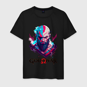 Мужская футболка хлопок с принтом God of War, Kratos в Тюмени, 100% хлопок | прямой крой, круглый вырез горловины, длина до линии бедер, слегка спущенное плечо. | 