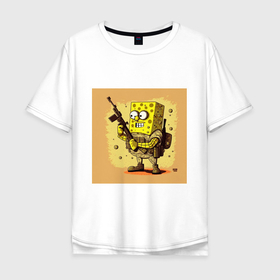 Мужская футболка хлопок Oversize с принтом Воин Губка Боб в Белгороде, 100% хлопок | свободный крой, круглый ворот, “спинка” длиннее передней части | 
